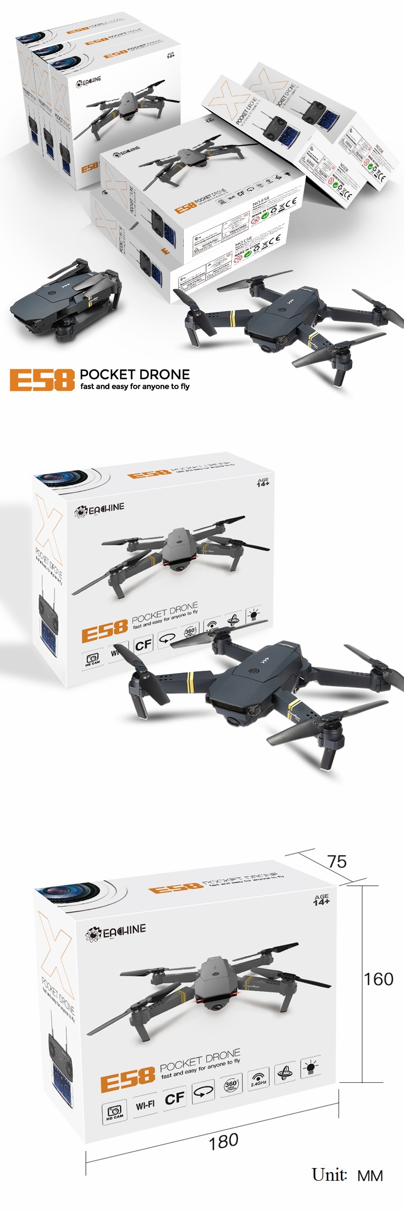 Eachine-E58-WIFI-FPV-mit-720P1080P-HD-Weitwinkelkamera-Hohe-Haltemodus-Faltbarer-RC-Drohne-Quadcopte-1212232-11